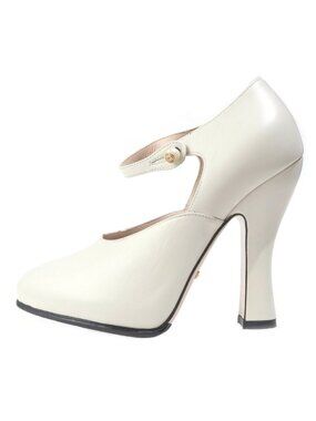 Gucci Leather Heels Platform Pumps Ankle Strap White 35